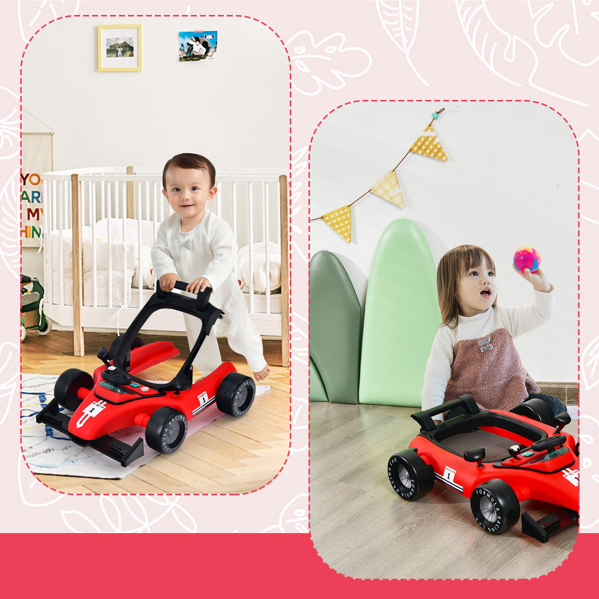 LAUFLERNWAGEN Klappbar Rot - Rot, Kunststoff (64/56/76cm) - COSTWAY