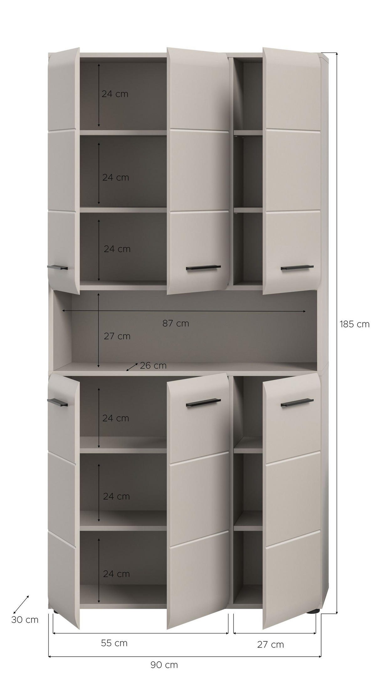 BADSCHRANK hoch ICE (B/H/T: ca. 90/185/30 cm) in Kaschmir/Kaschmir matt - Kaschmir, Holzwerkstoff (90/185/30cm)