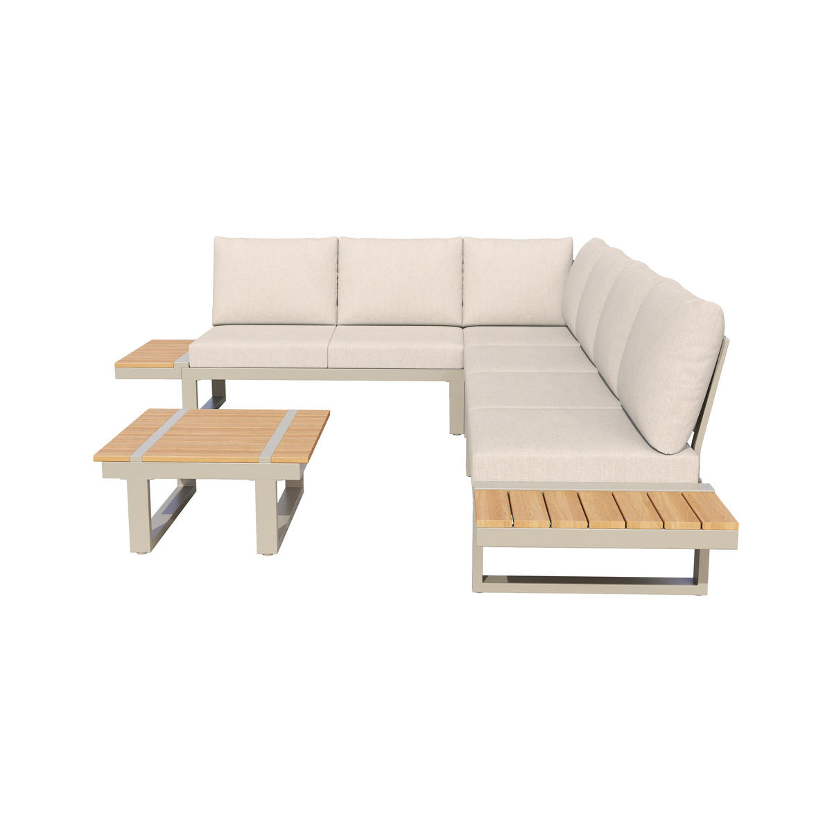 GARTENMÖBEL-SET 218/71/72 cm beige aus Stahl und Polyester mit Ablagen und Liegefunktion - Beige, Metall - OKWISH