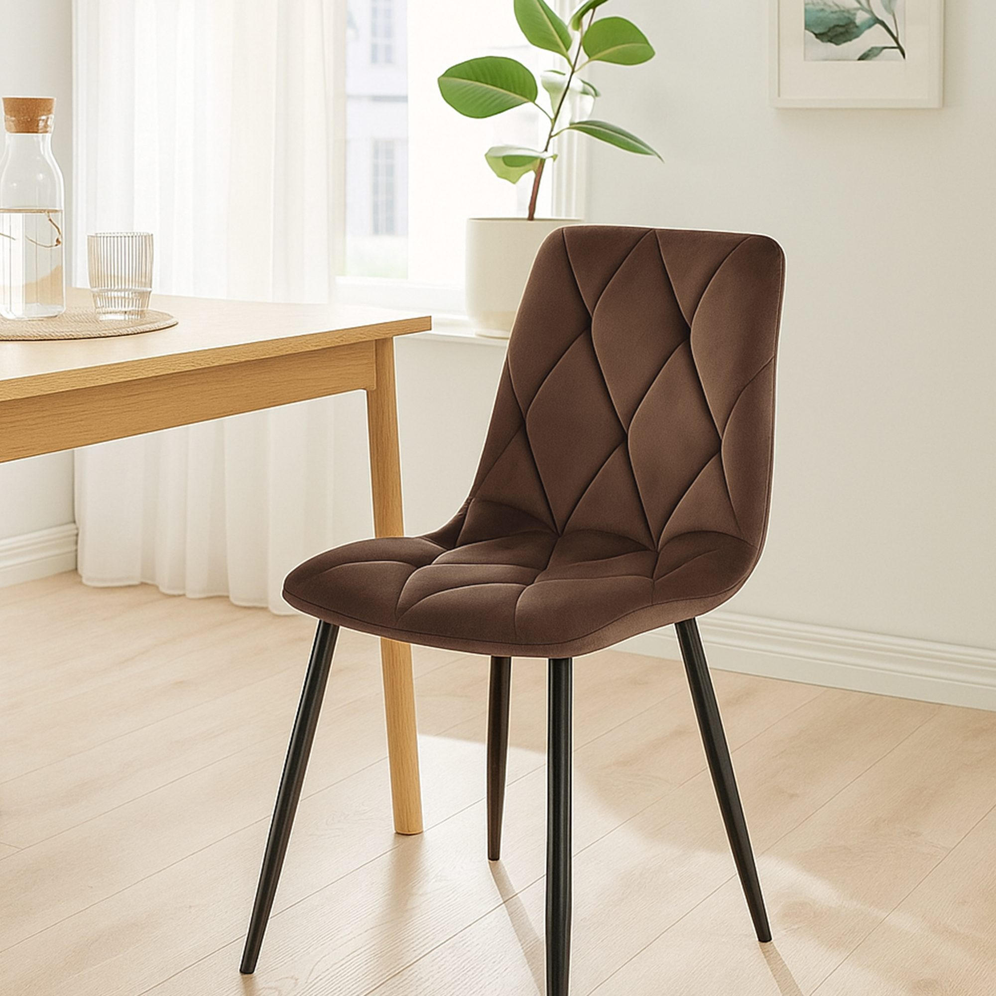 ESSZIMMERSTUHL Samt Braun - Schwarz/Braun, Textil/Metall (45/85/55cm) - CLP