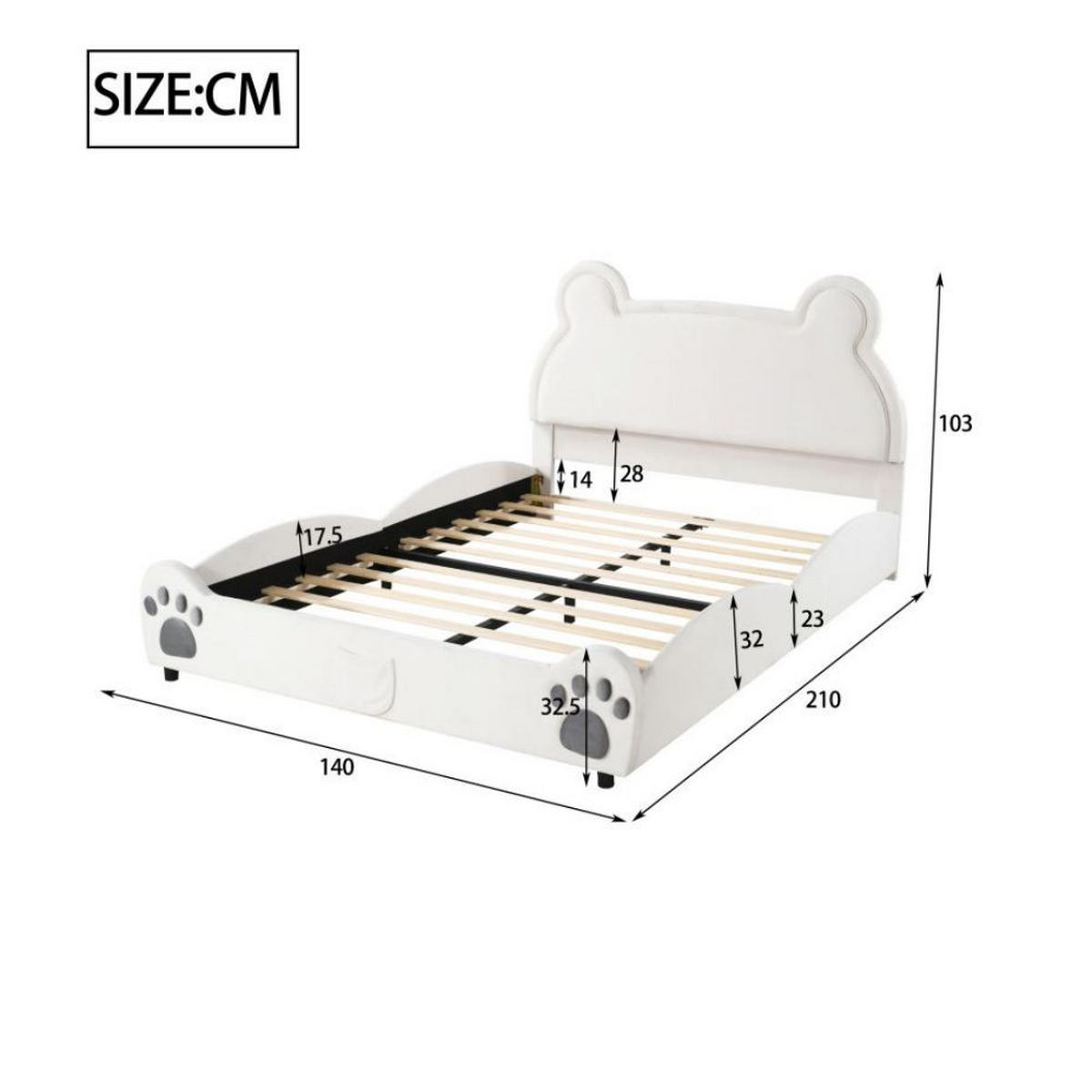 KINDERBETT 140/200 cm in Weiße mit Bärenform - Weiß, Holz/Textil (140/200cm) - KOMHTOM