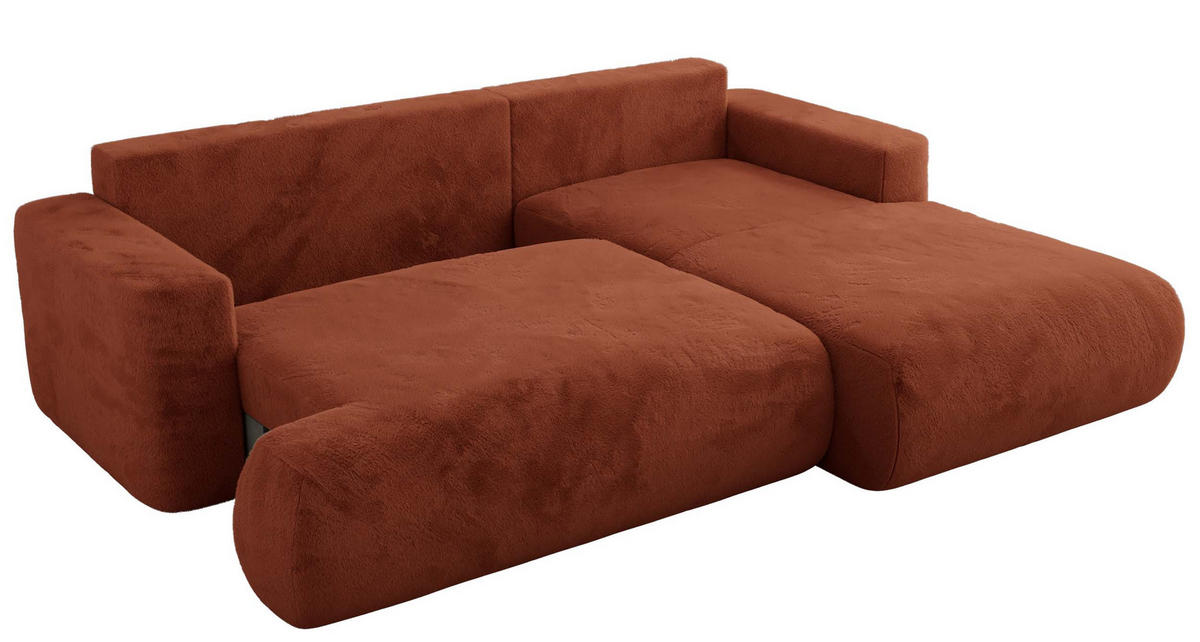 ECKSOFA OVO L Orange Plüsch - Rechts Seite - Schwarz/Orange, Kunststoff/Textil (195/271cm) - MKS