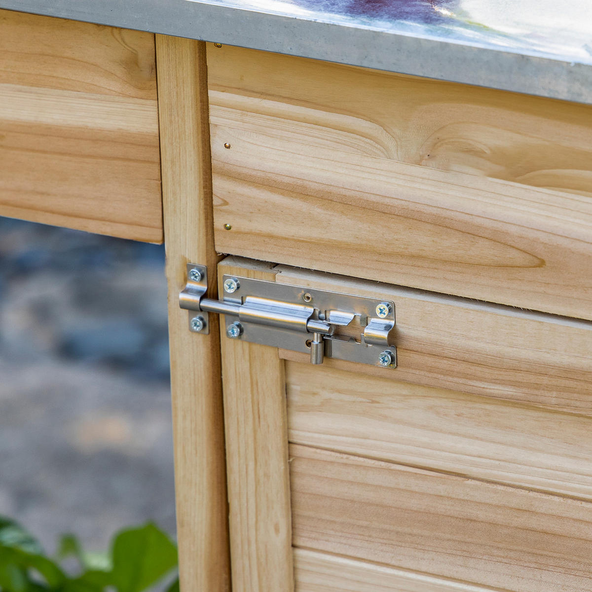 PFLANZTISCH mit verzinkter Arbeitsplatte Gärtnertisch mit Schublade Massivholz Natur - Fichtefarben, Holz/Metall (112/48/125cm) - Outsunny