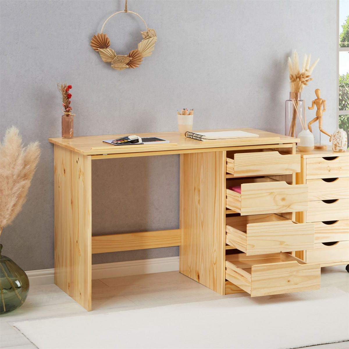 KINDERSCHREIBTISCH EMMA - Naturfarben, Holz (114/76/55cm) - IDIMEX