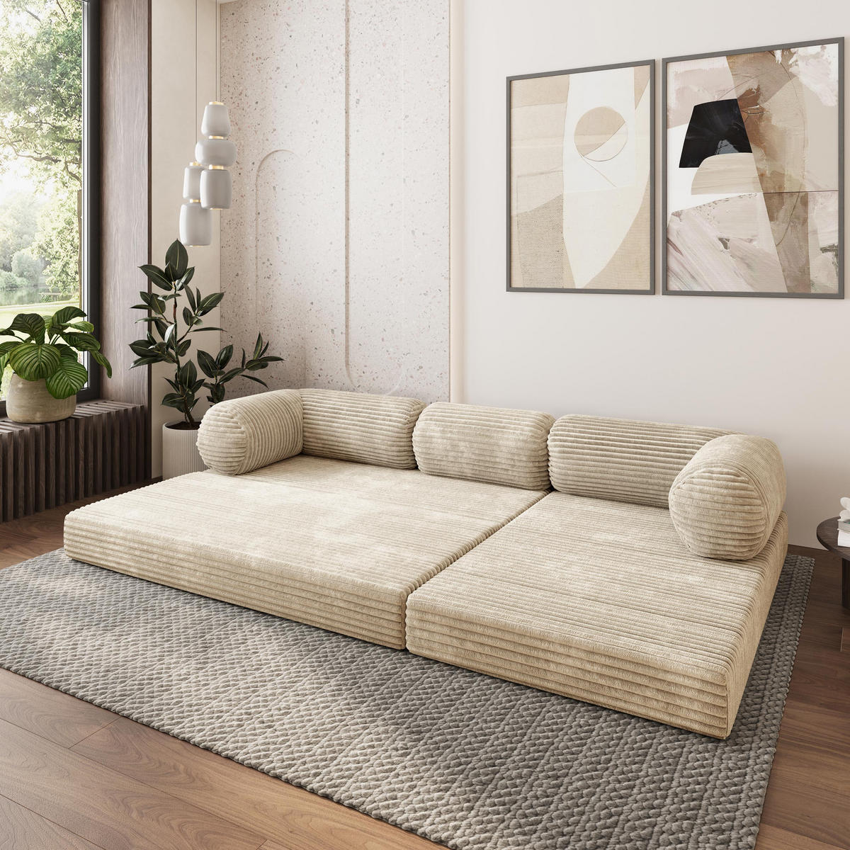 ROHOVÁ SEDAČKA ETERA modulární Boneless pohovka s funkcí spaní, krémová TILIA 03 - krémová, textil (270/160cm) - MASSENO