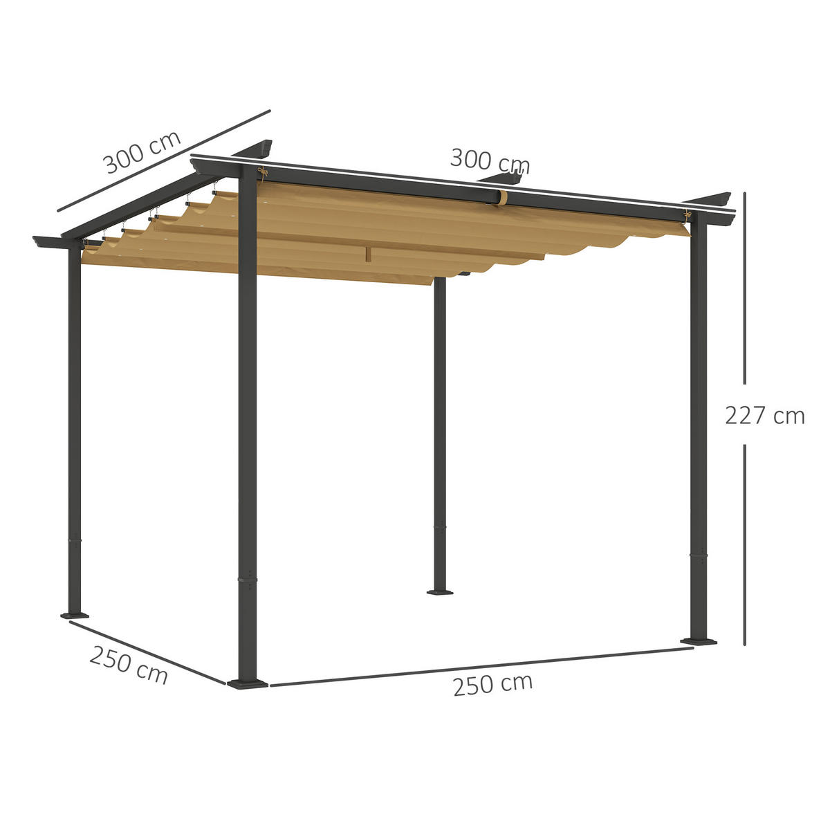 PERGOLA aus Metall, 3x 3m - Beige, Metall (300/227/300cm) - Outsunny