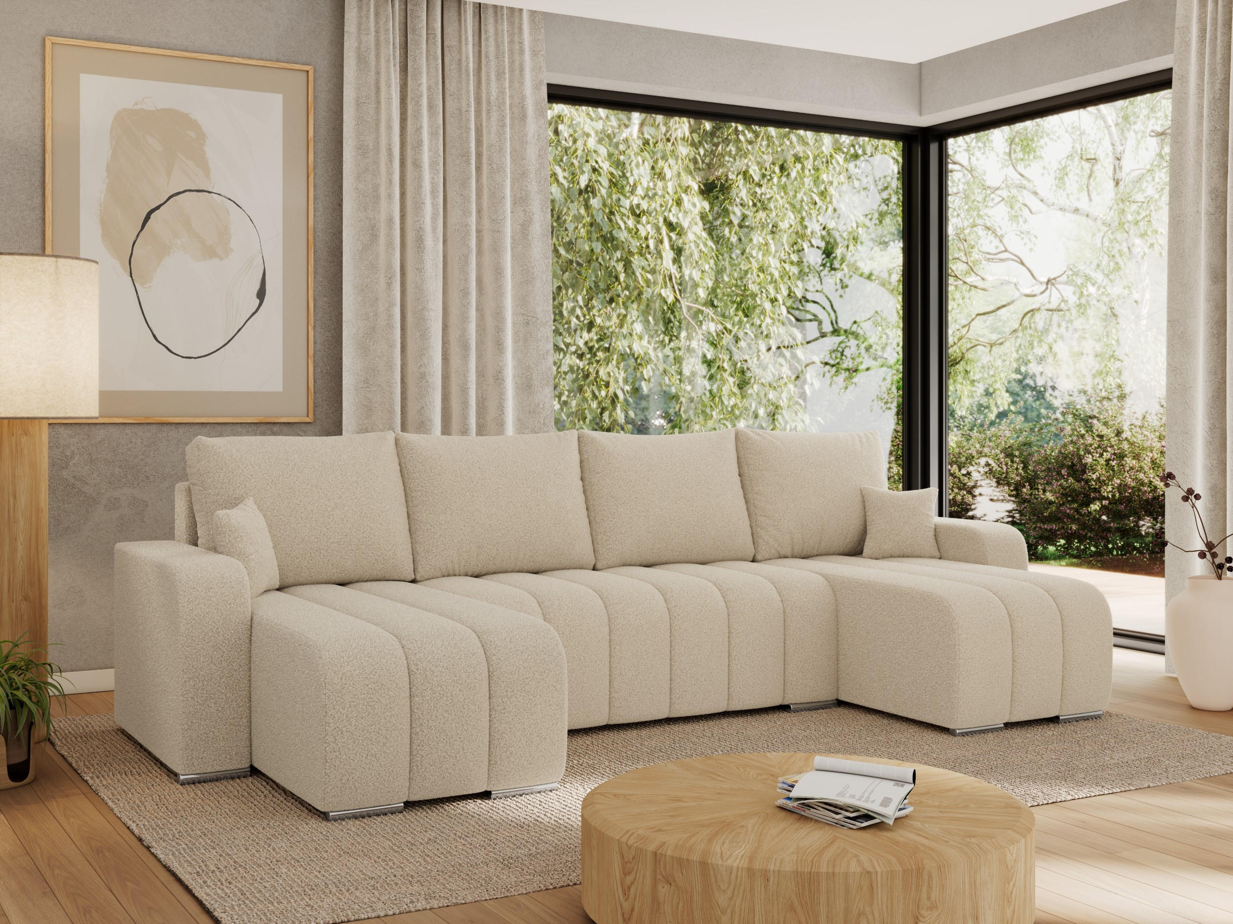 WOHNLANDSCHAFT KIRASSO U Beige Boucle - Beige/Grau, Textil/Metall (320/86/147cm) - MKS
