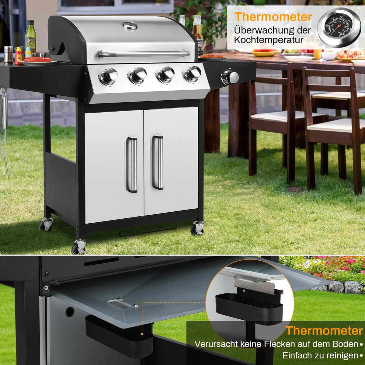 GASGRILL Silber 5-Brenner - Silberfarben, Metall (135/136/44cm) - Kaket
