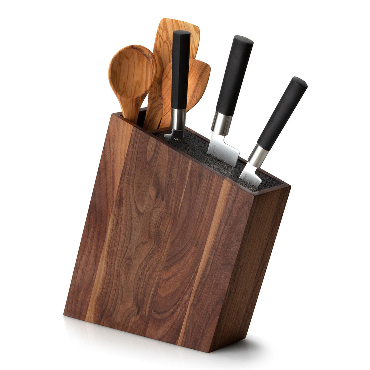 MESSERBLOCK, schräg stehend, mit Utensilienbehälter, Walnussholz - Braun, Holz (30/5/45cm) - Continenta