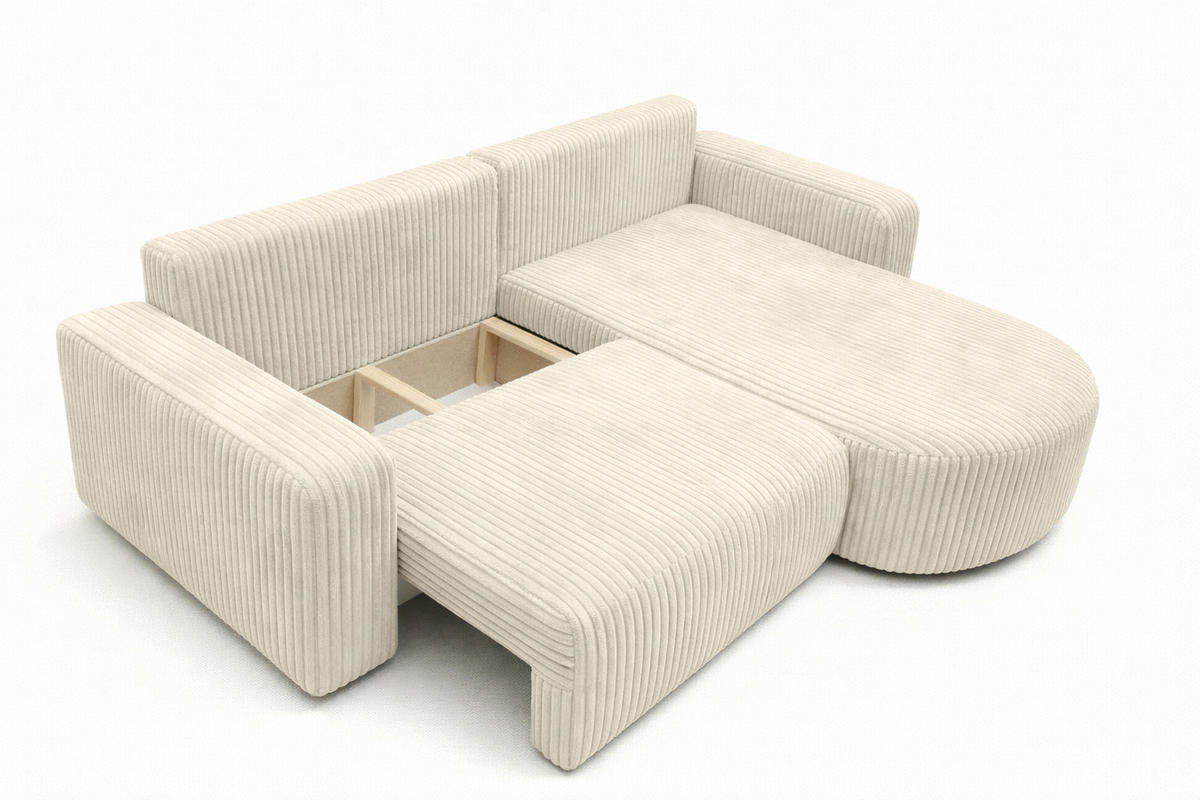 ECKSOFA Mit Schlaffunktion, Cordstoff Tilia, Ecru, Rechts, ROUND ONE - Ecru, Holz (244/175cm) - Kaiser Möbel