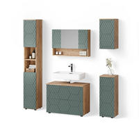 BADMÖBEL-SET Ronco Grün/Goldkraft Eiche 5 Teile - Eiche Wotan/Grün, Holzwerkstoff (80/58/41cm) - Livinity®