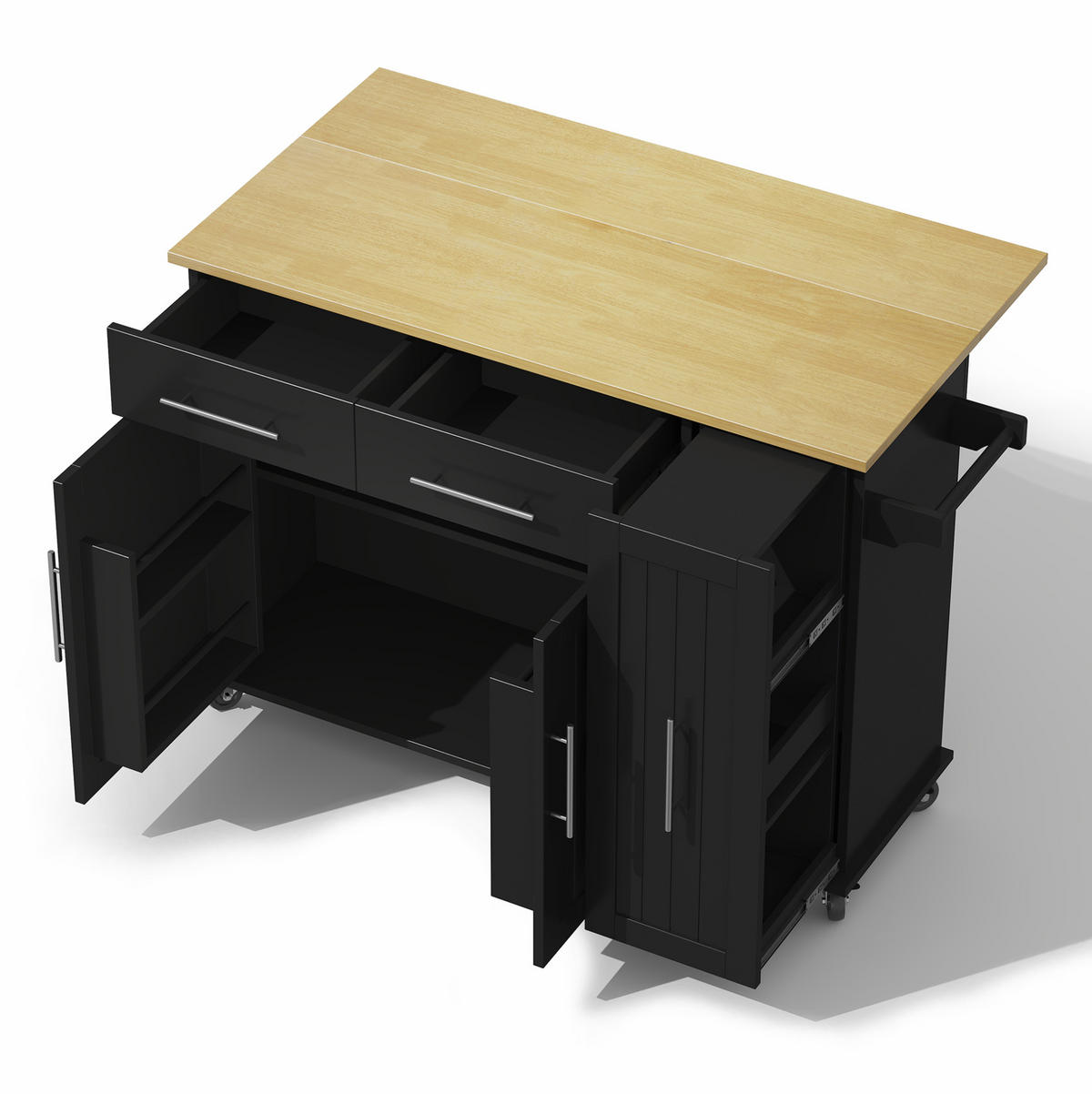 KÜCHENINSEL 120/40(65)/90 cm aus MDF mit klappbarer Arbeitsplatte Schwarz/Natur - Schwarz, Holzwerkstoff (120/90/65cm) - Modenvie
