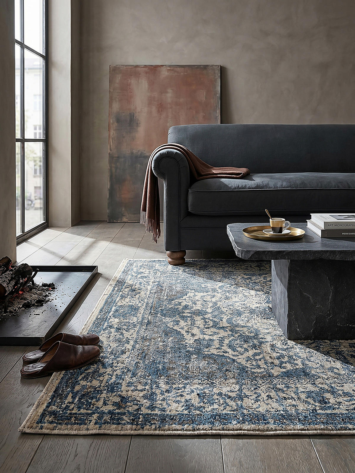 TEPPICH Vintage Kurzflor Medallion Muster, Orientalisch, Wohnzimmer Blau Rechteckig 120x160 - Blau, Textil (160/120cm) - KADIMA DESIGN