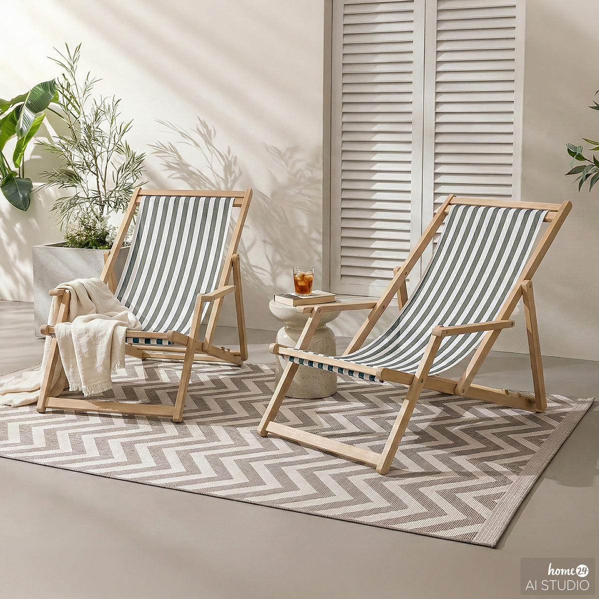 LIEGESTUHL - Akazie massiv / Webstoff - Salbeigrün, Holz/Textil (63/88/102cm) - home24