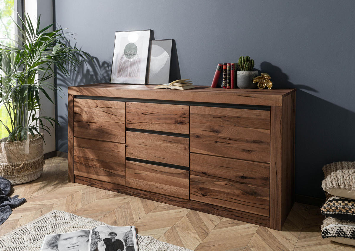 SIDEBOARD Wildeiche / Zerreiche 185x43x80 braun geölt MONTREUX #355 - Braun, Holzwerkstoff (185/80/43cm) - Massivmoebel24