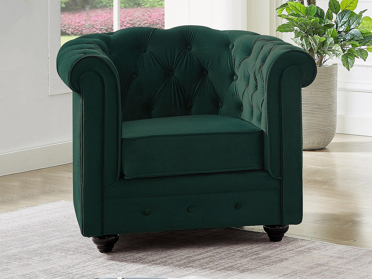 SOFA 3-Sitzer & Sessel - Samt - Grün - CHESTERFIELD - Grün, Textil (205/72/88cm) - Vente-Unique