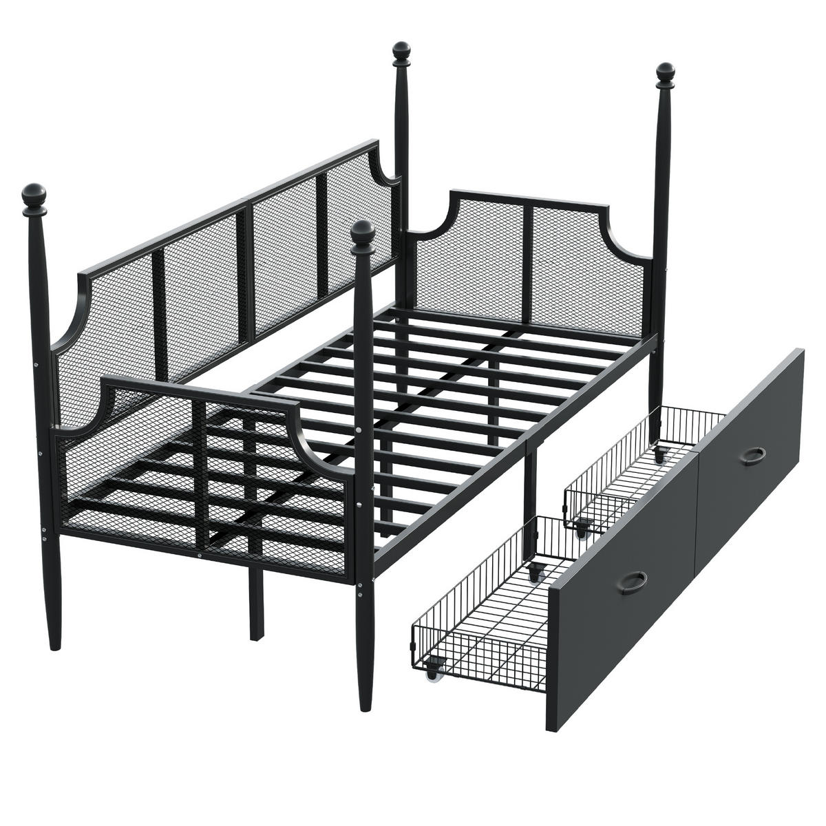 METALLBETT 90/200 cm Vintage Schwarz mit Ablagefächern - Schwarz, Metall (90/200cm) - OKWISH