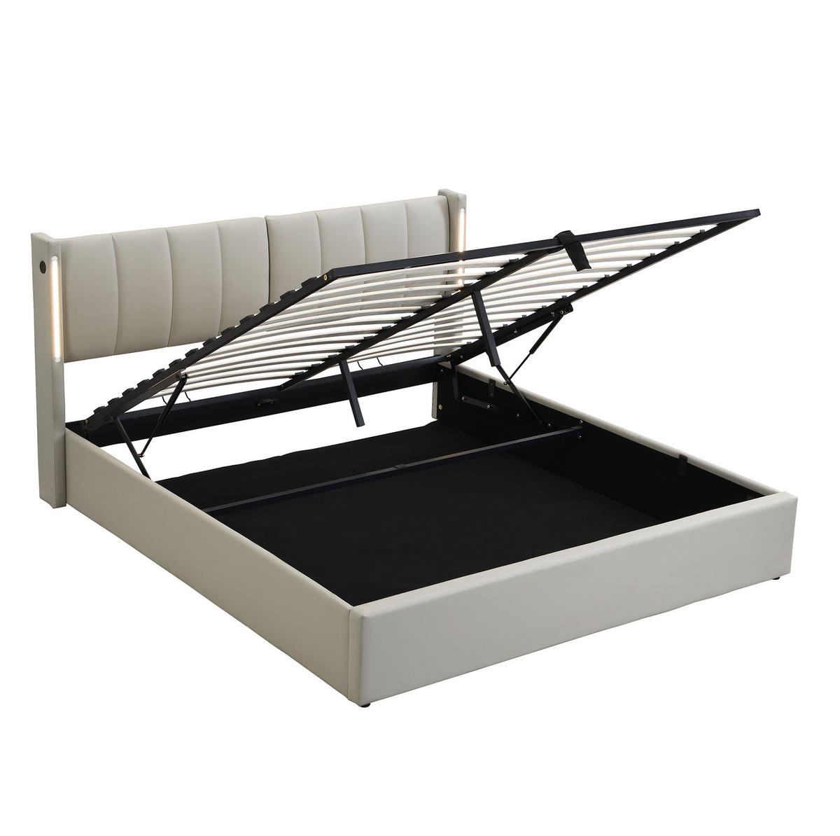 POLSTERBETT 160/200 cm Grau mit hydraulischem Bettkasten und USB-Anschluss - Grau, Kunststoff (160/200cm) - OKWISH