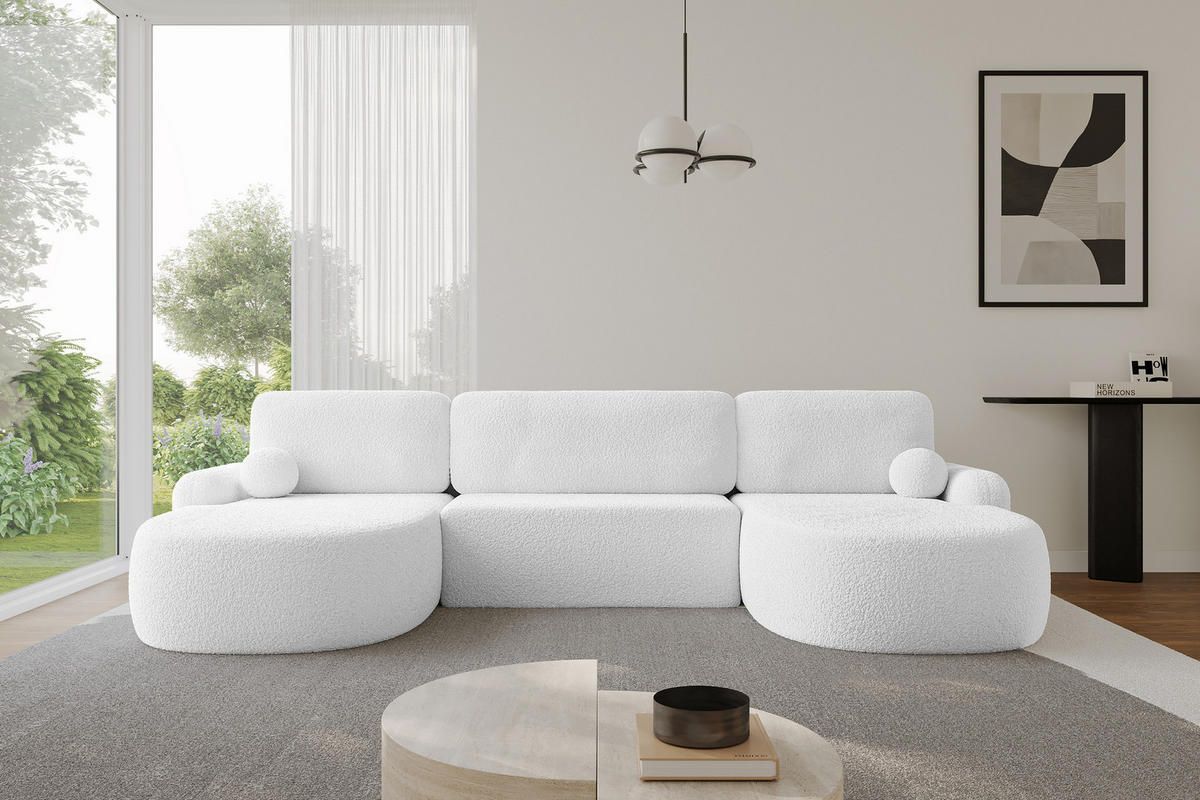 WOHNLANDSCHAFT mit Schlaffunktion und Bettkasten LIRA-U - 335x172x89 Weiß - Weiß, Holzwerkstoff/Textil (335/89/172cm) - ALTDECOR
