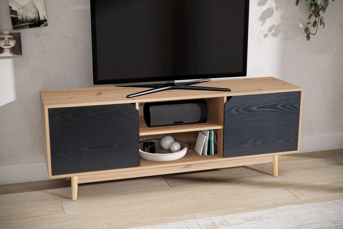 TV-LOWBOARD mit Eiche-Dekor, 2 Türen, modern, Braun-Schwarz 150x40x55 cm - Eichefarben/Braun, Holz (150/55/40cm) - KADIMA DESIGN
