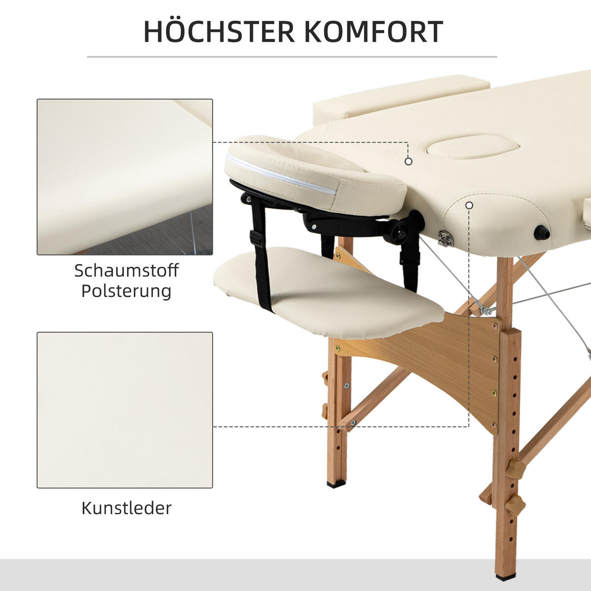 MASSAGETISCH, klappbare Massageliege, Creme - Weiß, Holzwerkstoff (182/87/60cm) - HOMCOM
