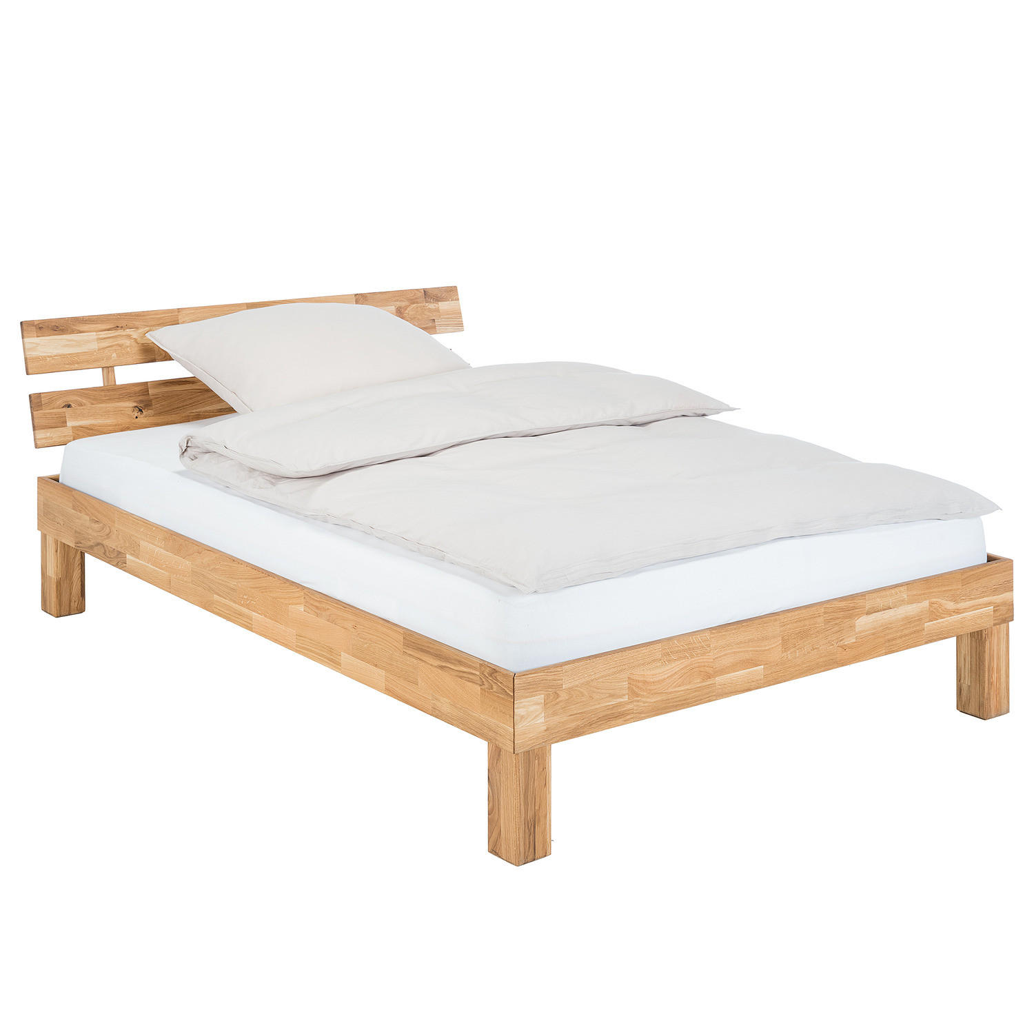 MASSIVHOLZBETT - Wildeiche massiv - geölt - Eichefarben, Holz (140/200cm) - home24