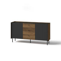 KOMMODE Piano mit 2 Türen und 3 Schubladen, Mattschwarz + Warmia-Nussbaum - Dunkelbraun/Schwarz, Holzwerkstoff (150/79/40cm) - Beautysofa