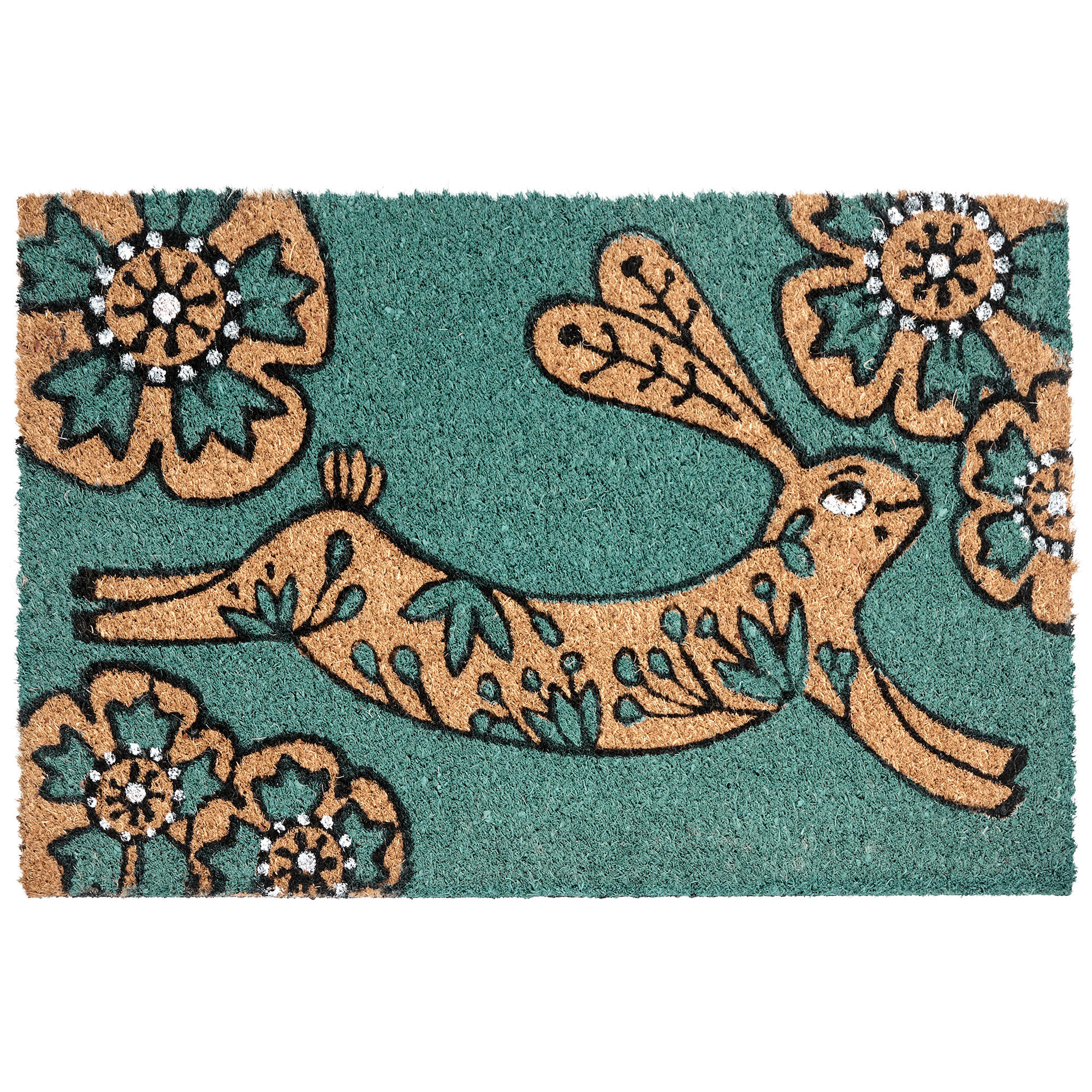 FUSSMATTE Blaugrün 40/60 cm Kaninchen Kokosfasern Clark - Jadegrün, Textil (40/60cm) - Beliani