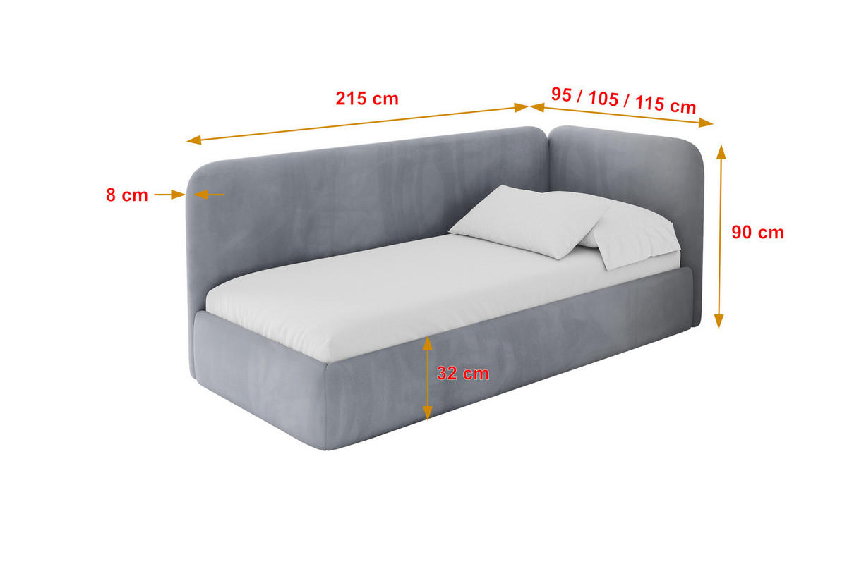 EINZELLBETT Jugendbett mit Bettkasten und Matratze H3/H4, Links - ELSY 100x200 Grau - Grau, Holzwerkstoff/Textil (100/200cm) - ALTDECOR
