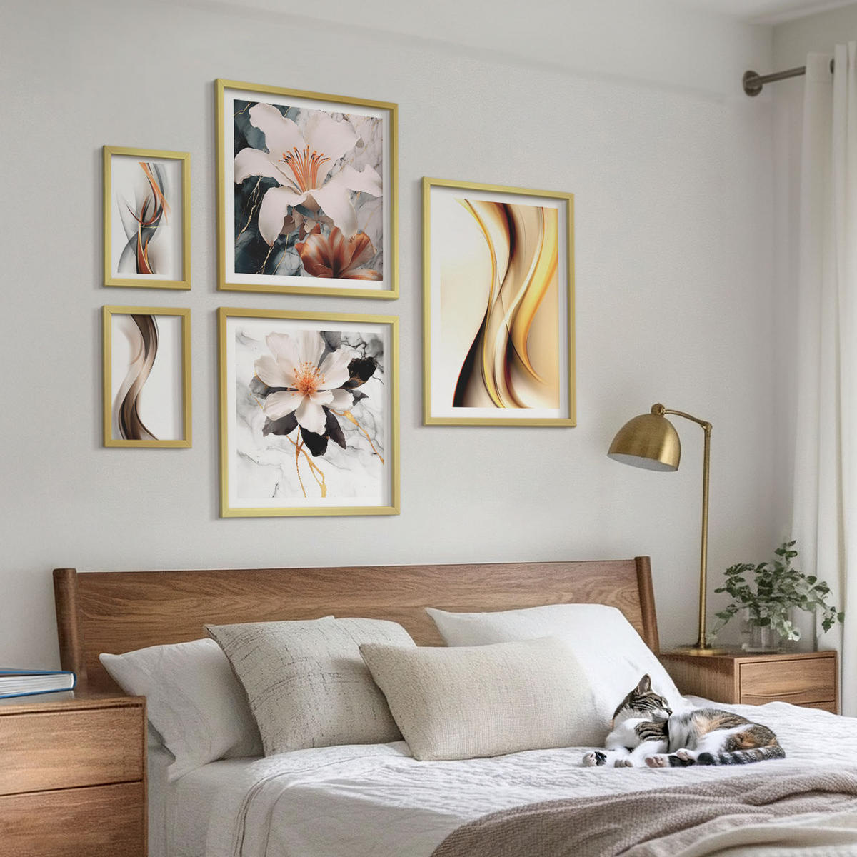 WANDBILDER 5er Set - 50x50 cm & 20x30 cm & 40x60 cm Goldrahmen - Charmante Straßen und Pizza - Goldfarben, Kunststoff (40/60cm) - ArtPrintCave