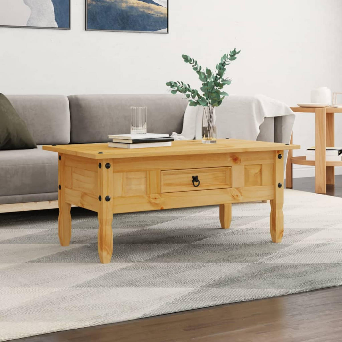 COUCHTISCH Mexikanischer Stil 100/55/44 cm aus Kiefernholz Braun mit 1 Schublade - Braun, Holz (55/100/44cm) - vidaXL