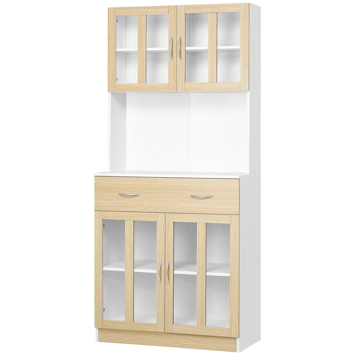BUFFET DE-11004 4 Glastüren Weiß/Eiche hell - Weiß, Holzwerkstoff (40/180/80cm) - ComfortXL