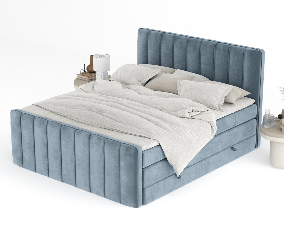 BOXSPRINGBETT Novara Blau Grau 140/200 cm - Blaugrau/Schwarz, Holz/Holzwerkstoff (140/200cm) - Maison de Reve