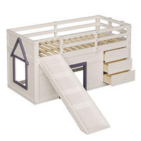SPIELBETT 90/200 cm DE-03377, mit Rutsche, drei Schubladen und zwei Türen, in Creme - Creme, Holz/Holzwerkstoff (90/200cm) - ComfortXL