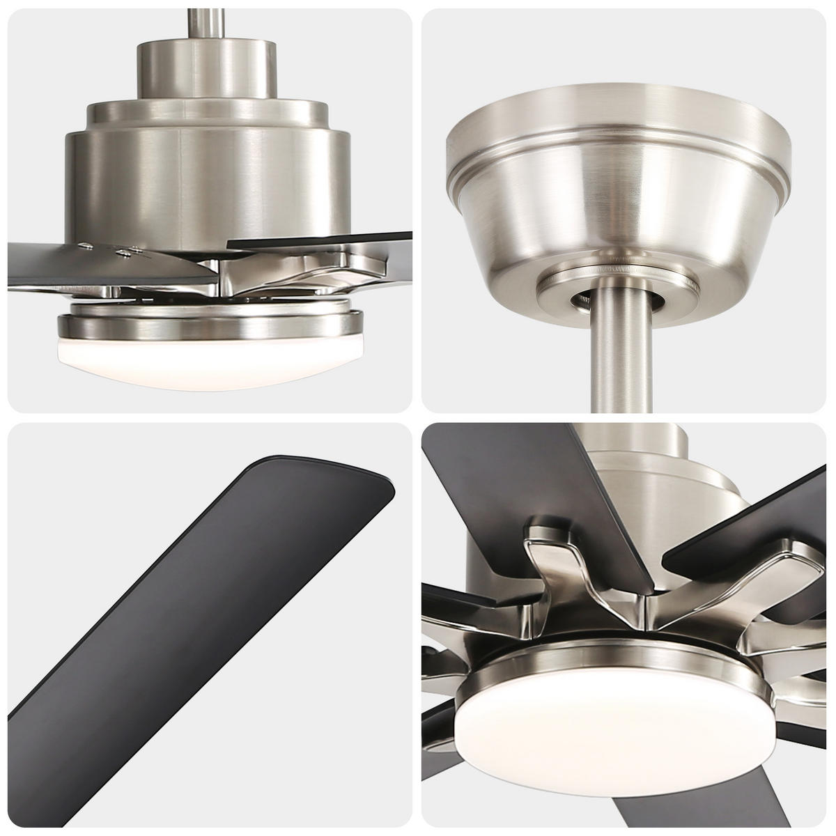 DECKENVENTILATOR 52Zoll LED Licht 8 ABS Flügel Fernbedienung - Schwarz, Kunststoff (132.08/132.08/26.8cm) - CASIVA