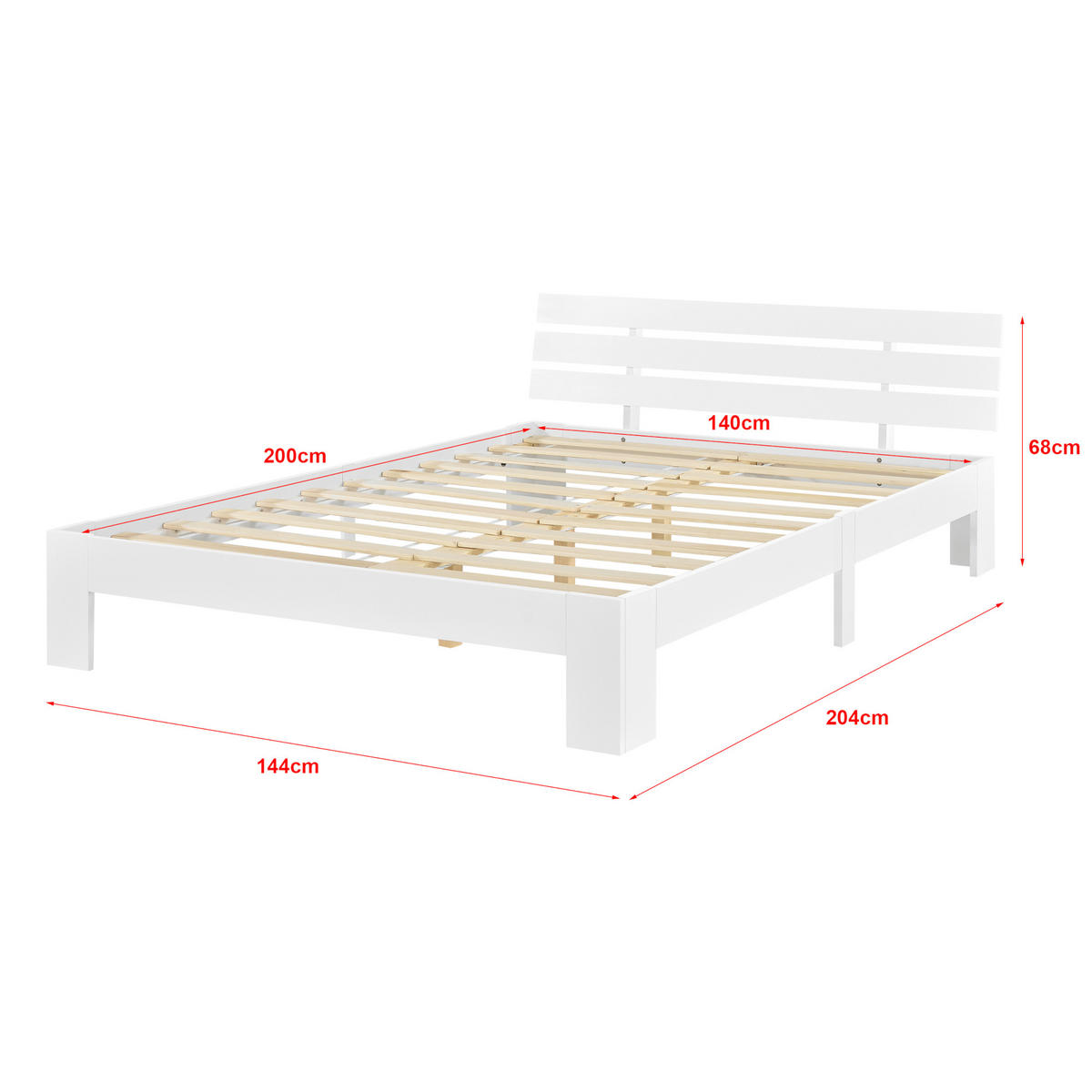HOLZBETT Nivala - Weiß, Holz (140/200cm) - [en.casa]
