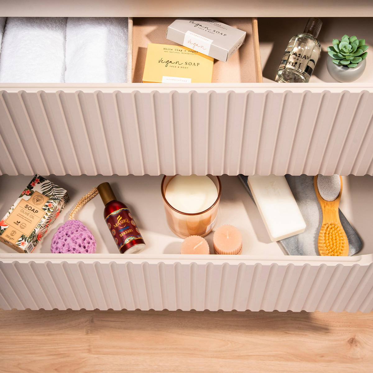 WASCHTISCHUNTERSCHRANK Riva Kaschmir und Holz - Beige, Holzwerkstoff (40/59/140.4cm) - Petits-meubles