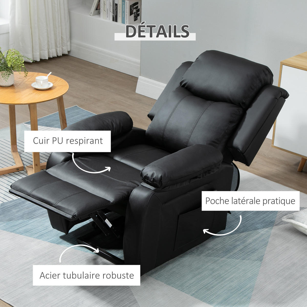 RELAXSESSEL DE-15442 elektrisch verstellbar mit Aufstehhilfe Schwarz - Schwarz, Leder (76/105/90cm) - ComfortXL