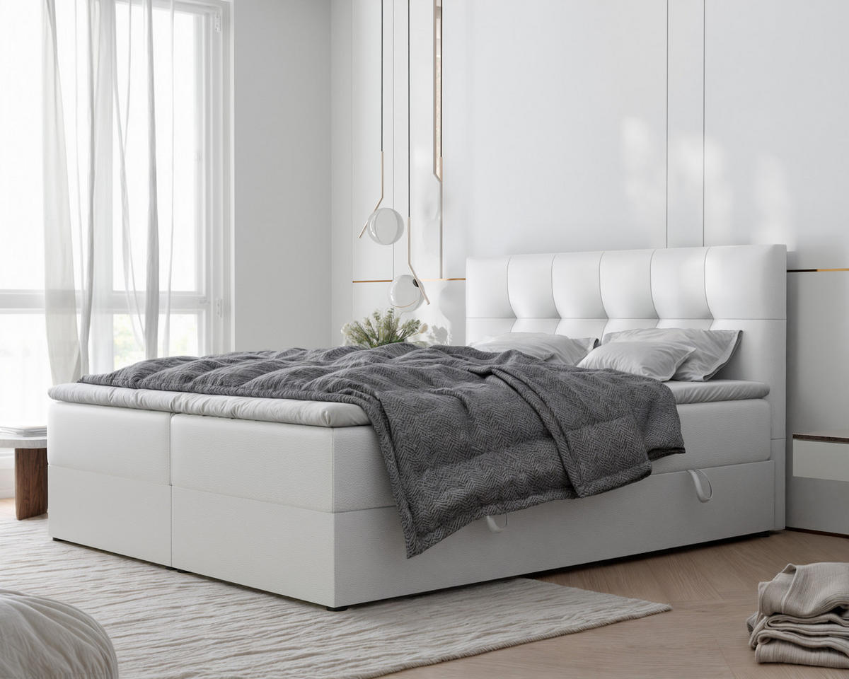 BOXBETT RENZO 200/200 cm mit Matratze und Topper, Weiß - Weiß, Holzwerkstoff/Textil (200/200cm) - Idohome