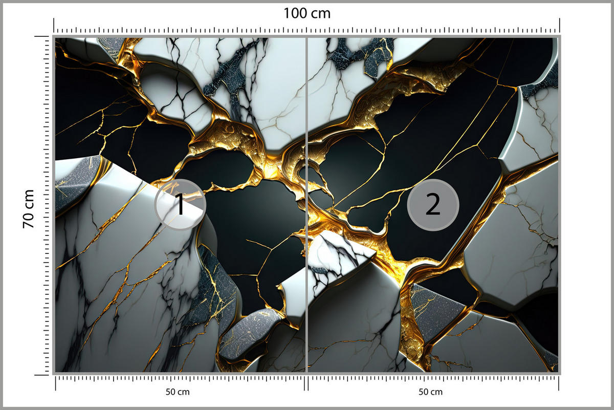 FOTOTAPETE für Wohnzimme Schwarze Weißer Marmor Goldelementen 100x70 - Goldfarben/Schwarz, Papier (100/70cm) - Muralo