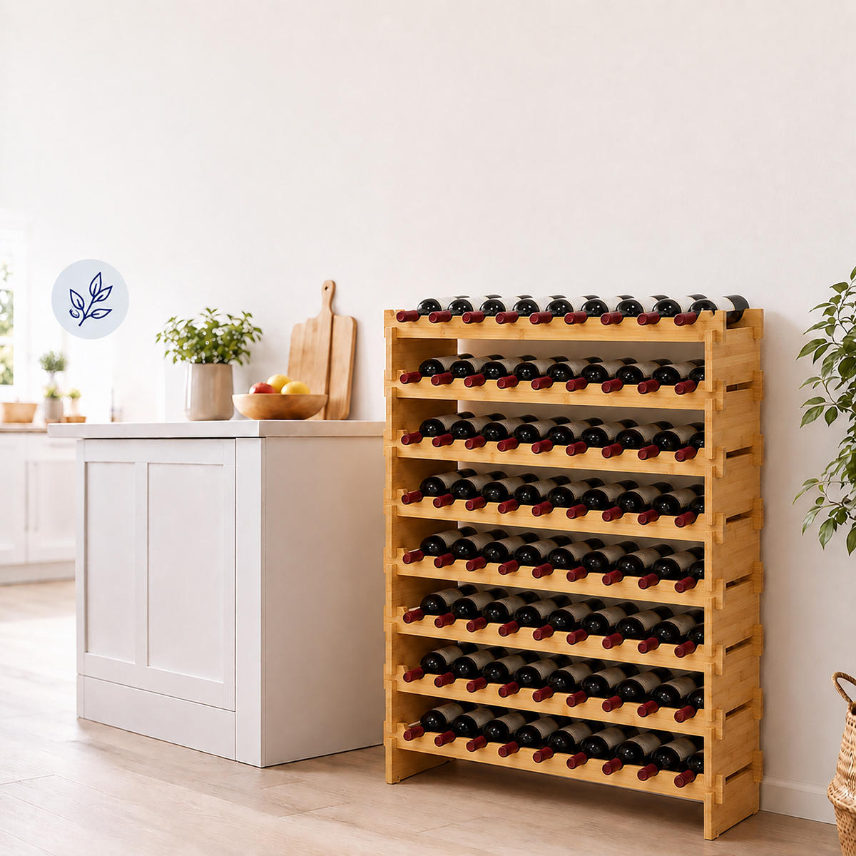 WEINREGAL Natur Bambus stapelbar 72 Flaschen - Hellbraun, Holz (85/107/25.5cm) - Relaxdays