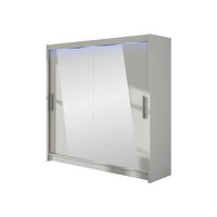 KLEIDERSCHRANK London XIV, mit RGB LED Beleuchtung - Silberfarben/Weiß, Holzwerkstoff/Kunststoff (180/215/58cm) - MIRJAN24