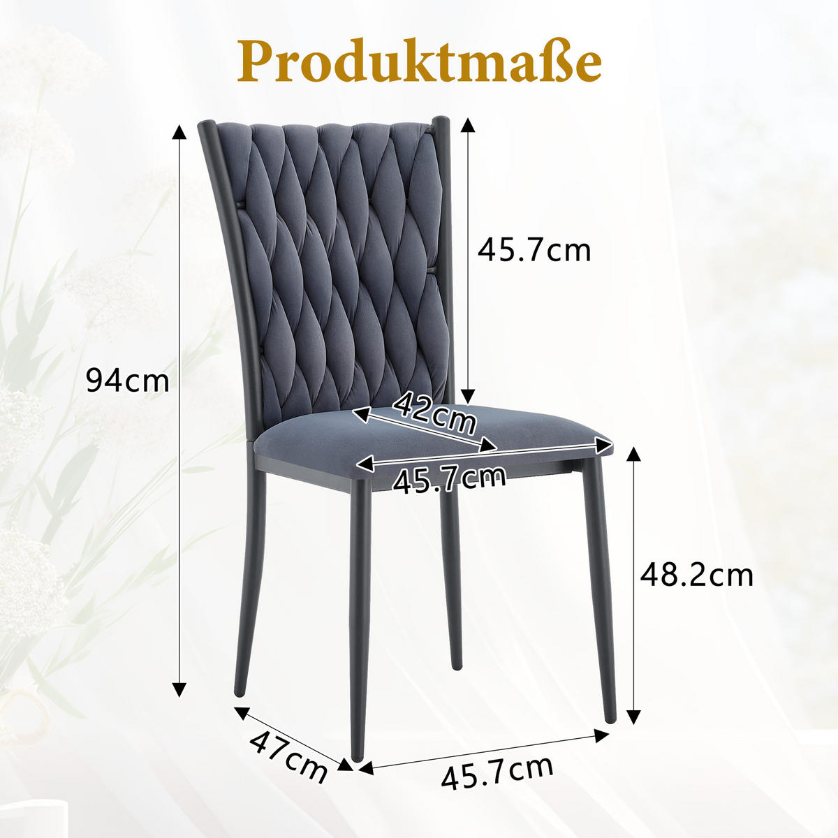 STUHL-SET DE-36807 4 Stück mit handgeflochtenem Muster Dunkelgrau - Dunkelgrau, Metall (45/94/58cm) - ComfortXL