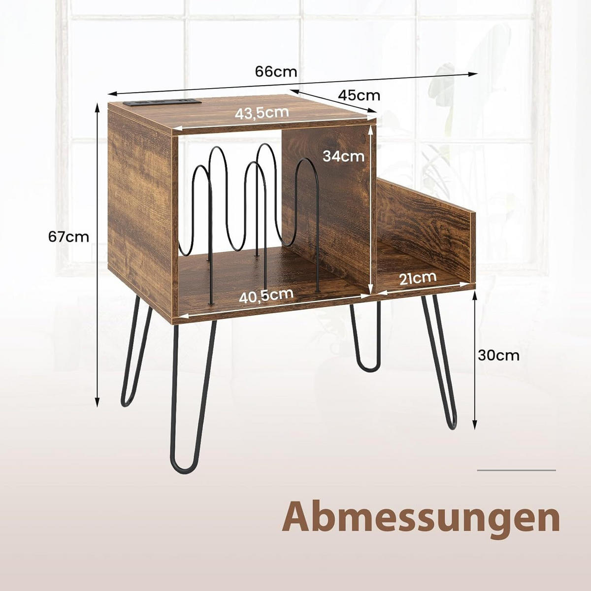 BEISTELLTISCH 67cm Braun - Braun, Holz (66/67/45cm) - COSTWAY
