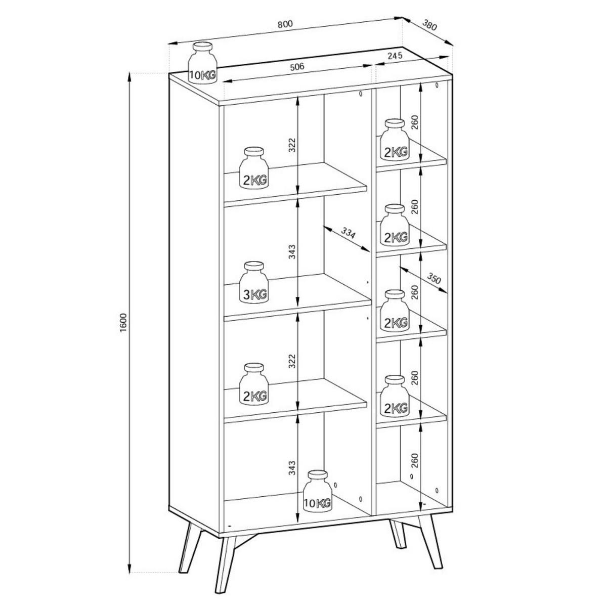 HIGHBOARD Silva 80 cm in Eukalyptus + Scandi-Fischgrätmuster mit Türen und Regalen - Goldfarben/Grün, Holz/Holzwerkstoff (80/160/38cm) - Ravio