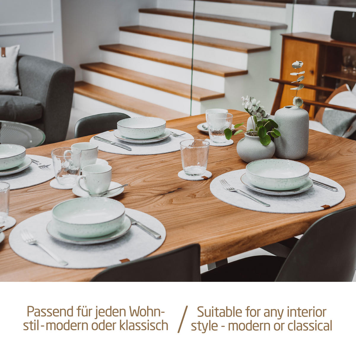 TISCHSETS Glasuntersetzer 12er-Set - Hellgrau, Textil (37cm) - Miqio Design