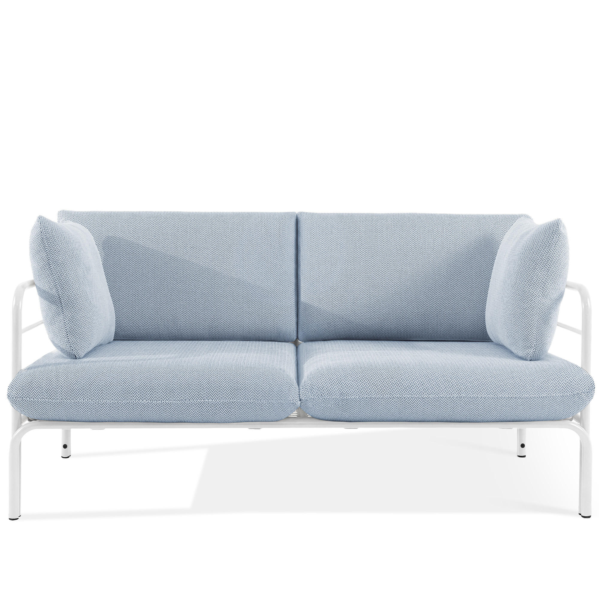 GARTENSOFA RAMBE 2-Personen mit Kissen, Weiß - Weiß/Hellblau, Textil/Metall (150/80/80cm) - KONSIMO®
