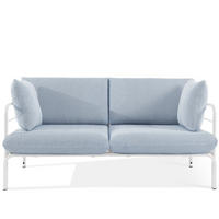 GARTENSOFA RAMBE 2-Personen mit Kissen, Weiß - Weiß/Hellblau, Textil/Metall (150/80/80cm) - KONSIMO®