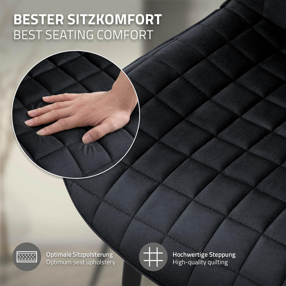 ESSZIMMERSTÜHLE 4ER-SET Schwarz Samt - Schwarz, Textil/Metall (52/89/60cm) - ML-DESIGN