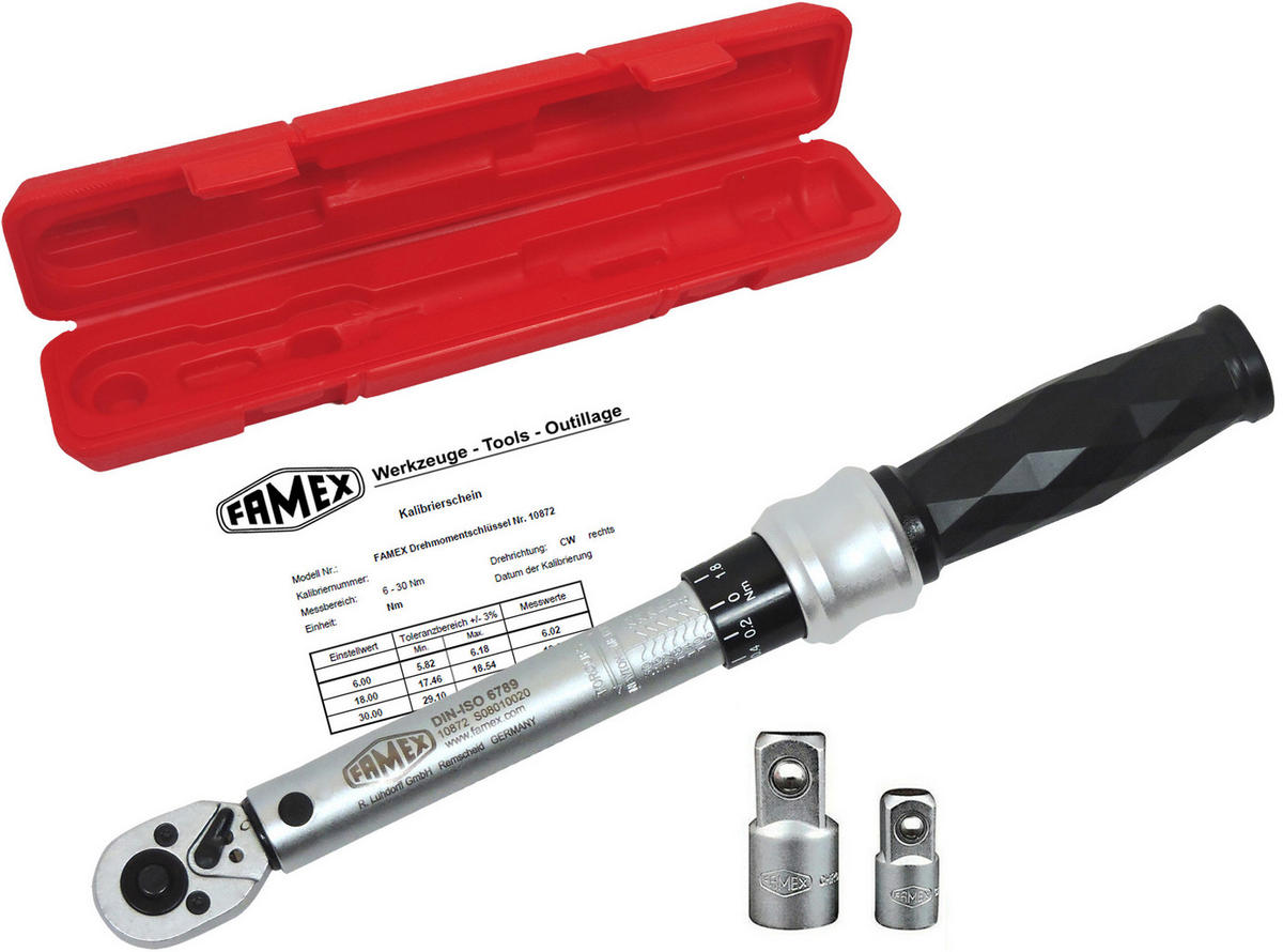 DREHMOMENTSCHLÜSSEL Set 1/4" (6,3 mm) - 6-30 Nm, 10872 - Silberfarben, Metall (4/28cm) - Famex